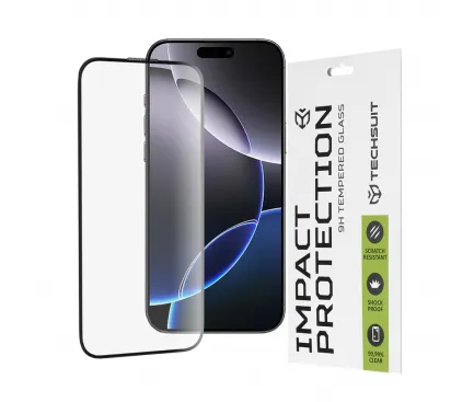 Folie de protectie Ecran Techsuit pentru Apple iPhone 16 Pro Max, Sticla Securizata, Full Glue, 111D, Neagra