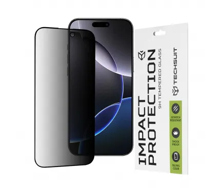 Folie de protectie Ecran Privacy Techsuit pentru Apple iPhone 16 Pro Max, Sticla Securizata, Full Glue, 111D