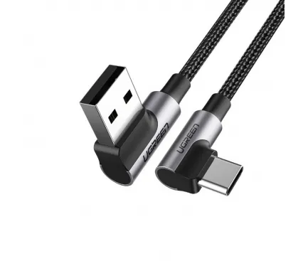Cablu Date si Incarcare USB-A - USB-C UGREEN US176 Angled, 18W, 0.5m, Negru 