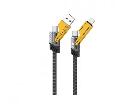 Cablu Date si Incarcare USB-A / USB-C - Lightning / USB-C XO Design NB283, 60W, 1m, Gri 