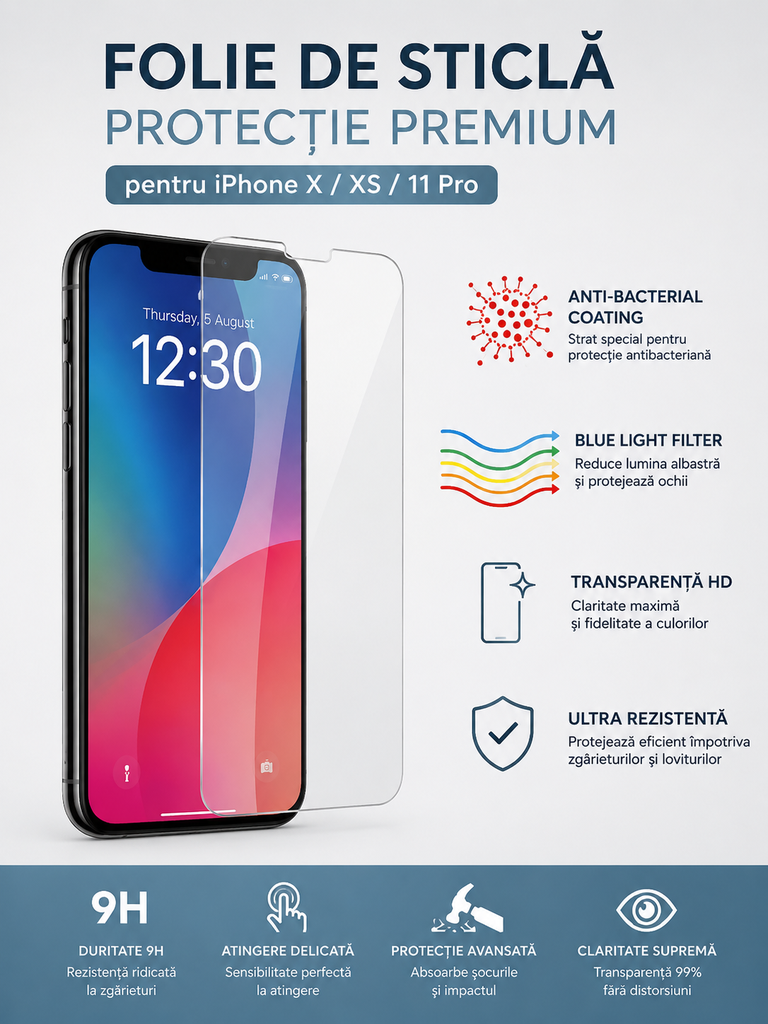 Folie de Sticlă Premium Anti-Blue Light pentru iPhone X / XS / 11 Pro