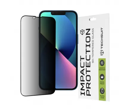 Folie de protectie Ecran Privacy Techsuit pentru Apple iPhone 16e / 14 / 13 Pro / 13, Sticla Securizata, Full Glue, 111D 