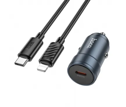Incarcator Auto Cu Cablu Lightning HOCO Z57, 30W, 3A, 1 x USB-C, Gri 