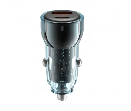 Incarcator Auto XO Design CC60, 60W, 3A, 1 x USB-A - 1 x USB-C, Albastru 