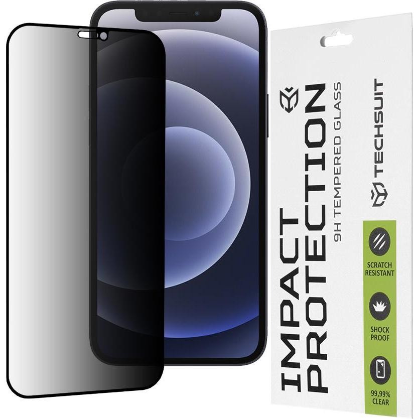 Folie de protectie Ecran Privacy Techsuit pentru Apple iPhone 12 / 12 Pro, Sticla Securizata, Full Glue, 111D