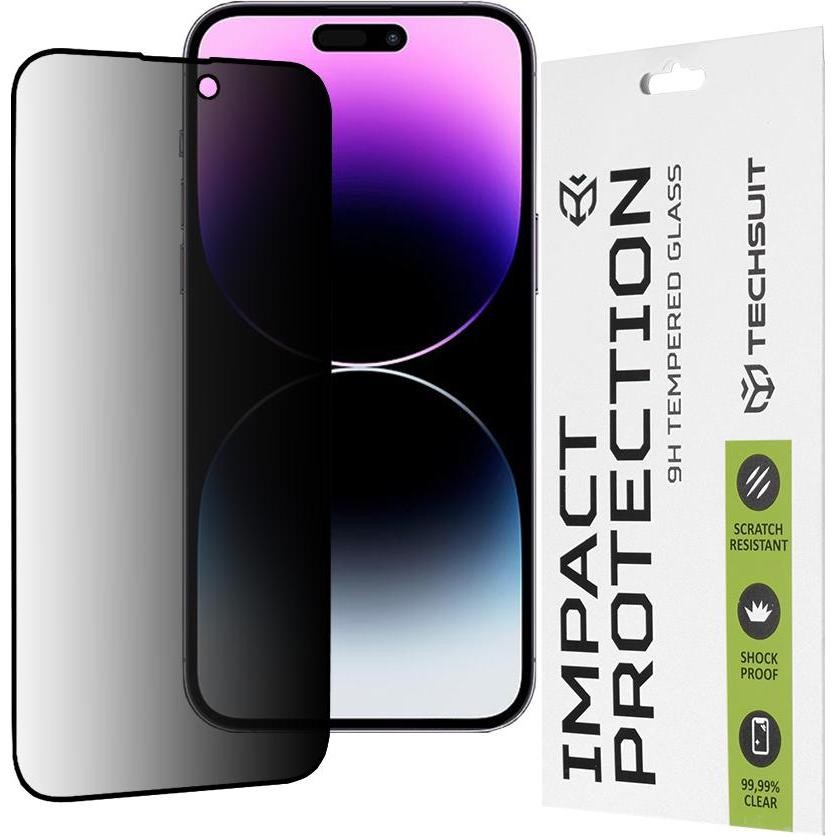 Folie de protectie Ecran Privacy Techsuit pentru Apple iPhone 14 Pro Max, Sticla Securizata, Full Glue, 111D