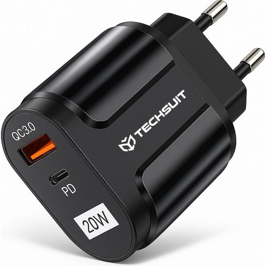 [ACP-0360] Techsuit - Wall Charger Premium EasyPowerX (CHPD038) - USB-A, QC 3.0, USB-C, 20W - Black