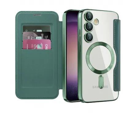 Husa MagSafe pentru Samsung Galaxy S23 S911, Techsuit, SmartMag Book, Verde