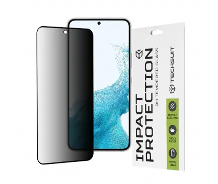 Folie de protectie Ecran Privacy Techsuit pentru Samsung Galaxy S23 S911 / S22 5G S901, Sticla Securizata, Full Glue, 111D 