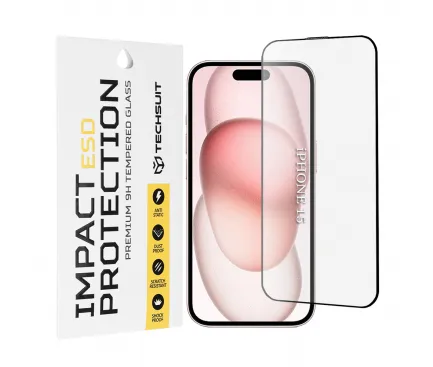 Folie de protectie Ecran Techsuit pentru Apple iPhone 16 / 15, Sticla Securizata, Full Glue, Neagra