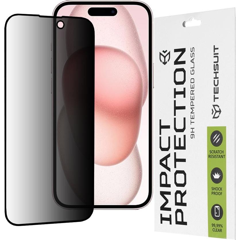 Folie de protectie Ecran Privacy Techsuit pentru Apple iPhone 16 / 15, Sticla Securizata, Full Glue, 111D 