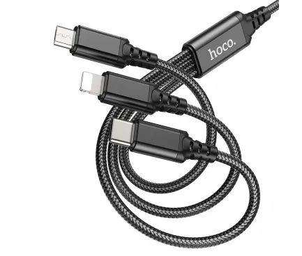 Cablu Date si Incarcare USB-A - Lightning / microUSB / USB-C HOCO X76, 18W, 1m, Negru