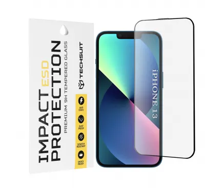 Folie de protectie Ecran Techsuit pentru Apple iPhone 14 / 13 Pro / 13, Sticla Securizata, Full Glue, Neagra 