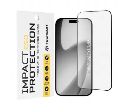 Folie de protectie Ecran Techsuit pentru Apple iPhone 17, Sticla Securizata, Full Glue, Neagra