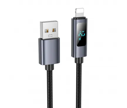 Cablu Date si Incarcare USB-A - Lightning HOCO Display X112, 18W, 1m, Negru 