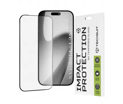 Folie de protectie Ecran Techsuit pentru Apple iPhone 17 Pro Max, Sticla Securizata, Full Glue, 111D, Neagra